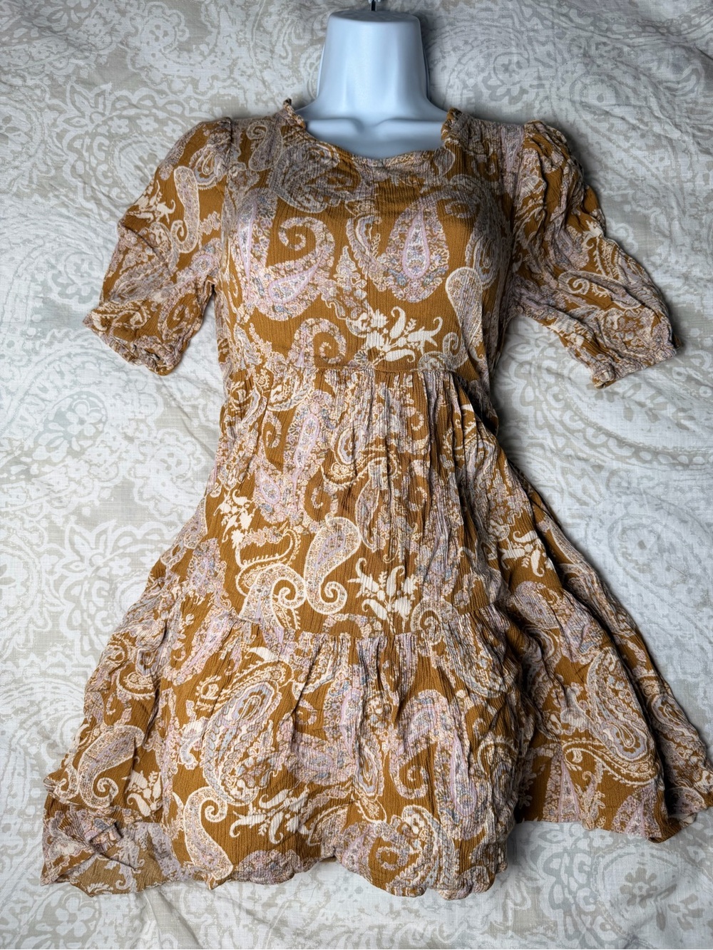 art class Mustard Paisley Tiered Mini Dress
